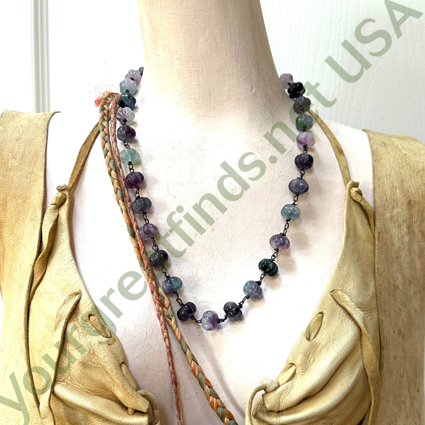 Vintage Carved Flourite Pumpkin Bead Necklace
