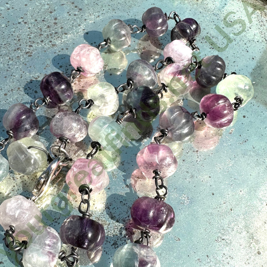 Vintage Carved Flourite Pumpkin Bead Necklace
