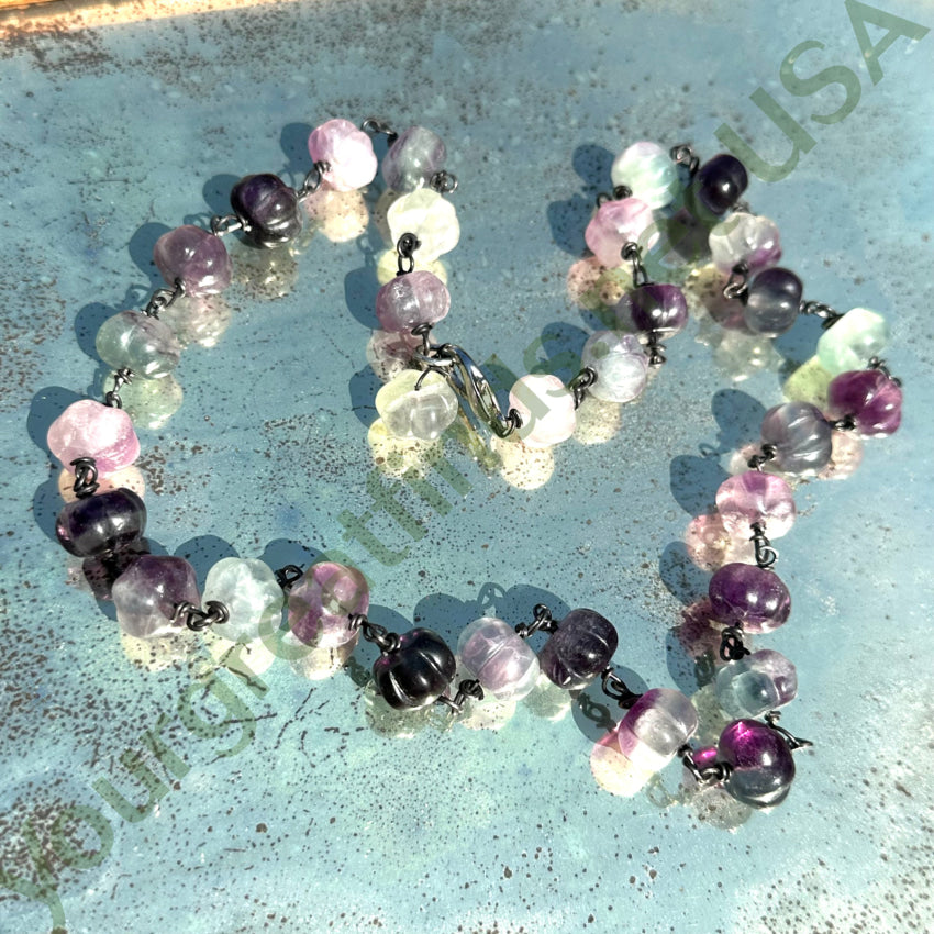 Vintage Carved Flourite Pumpkin Bead Necklace