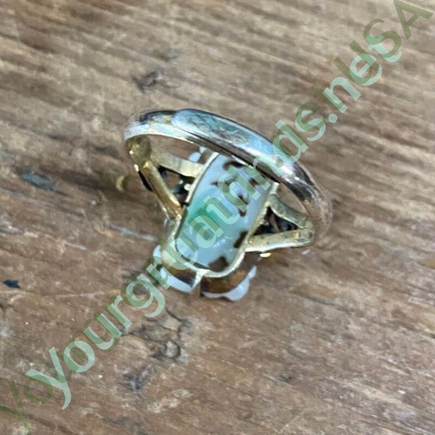 Vintage Carved Moss in Snow Jade Ring Sterling Silver Adjustable Yourgreatfinds
