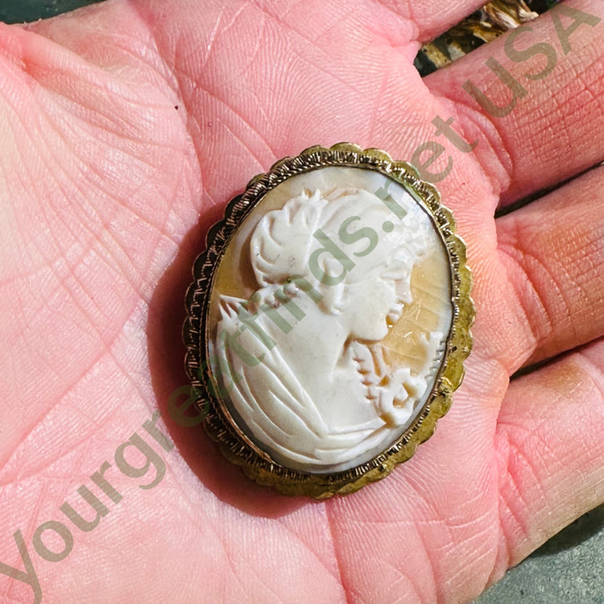 Vintage Carved Shell Cameo Pendant Brooch