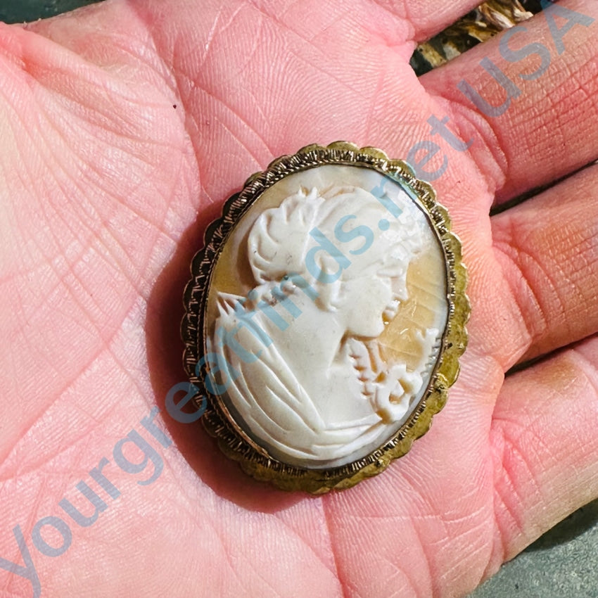 Vintage Carved Shell Cameo Pendant Brooch