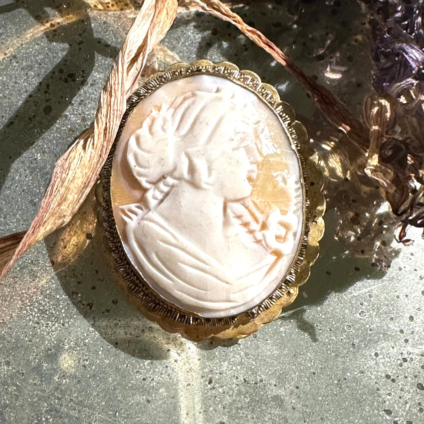 Vintage Carved Shell Cameo Pendant Brooch