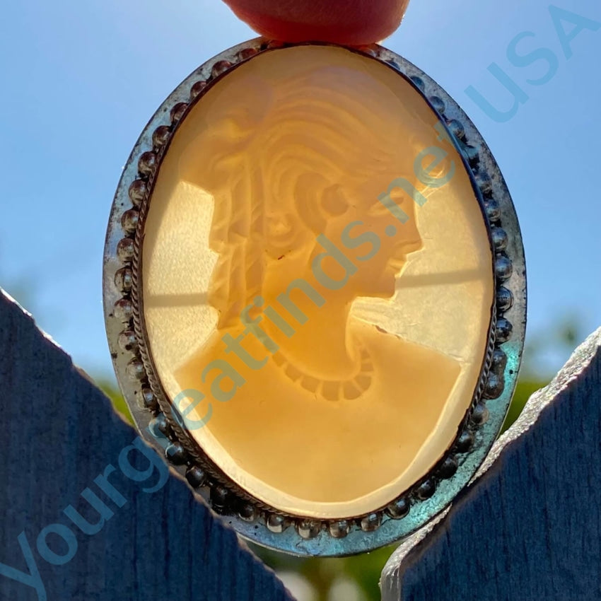 Vintage Carved Shell Cameo Pendant Pin
