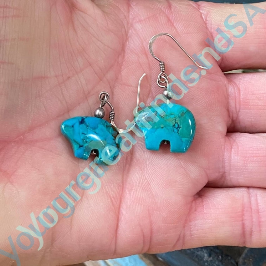 Vintage Carved Turquoise Zuni Bear Earrings Sterling Silver Yourgreatfinds