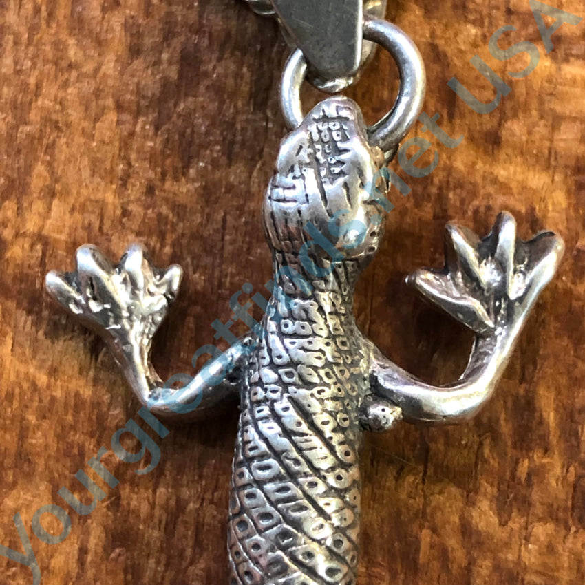 Vintage Cast Sterling Silver Desert Lizard Or Gecko Pendant Chain Necklace