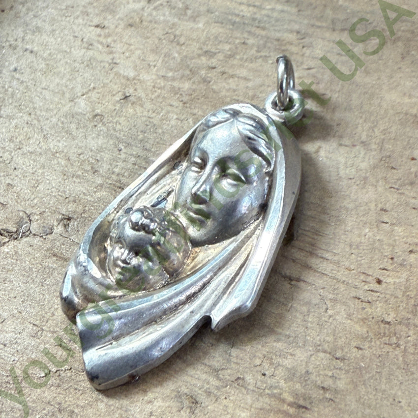 Vintage Cast Sterling Silver Mary & Jesus Mother & Child Pendant pendant