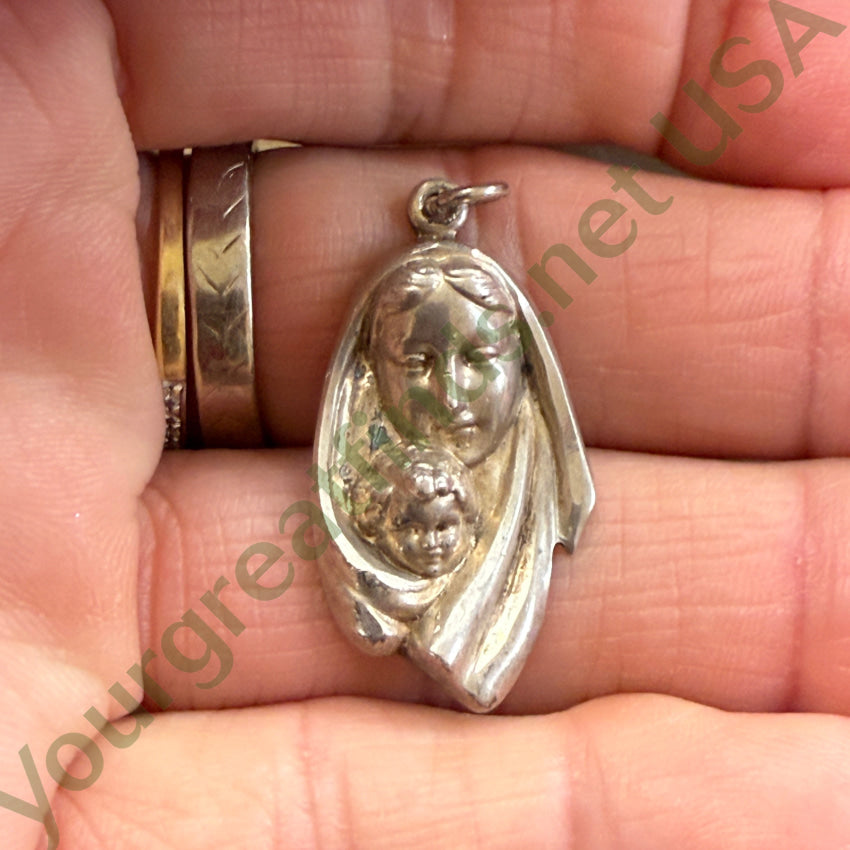 Vintage Cast Sterling Silver Mary & Jesus Mother & Child Pendant pendant
