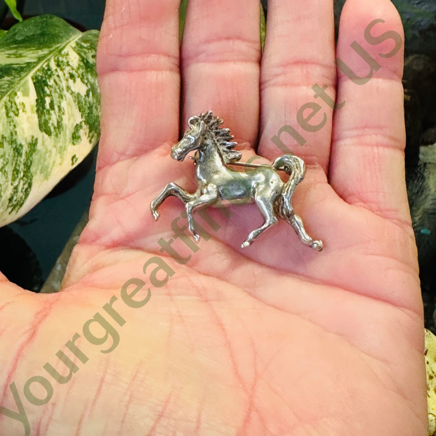 Vintage Cast Sterling Silver Prancing Horse Pin