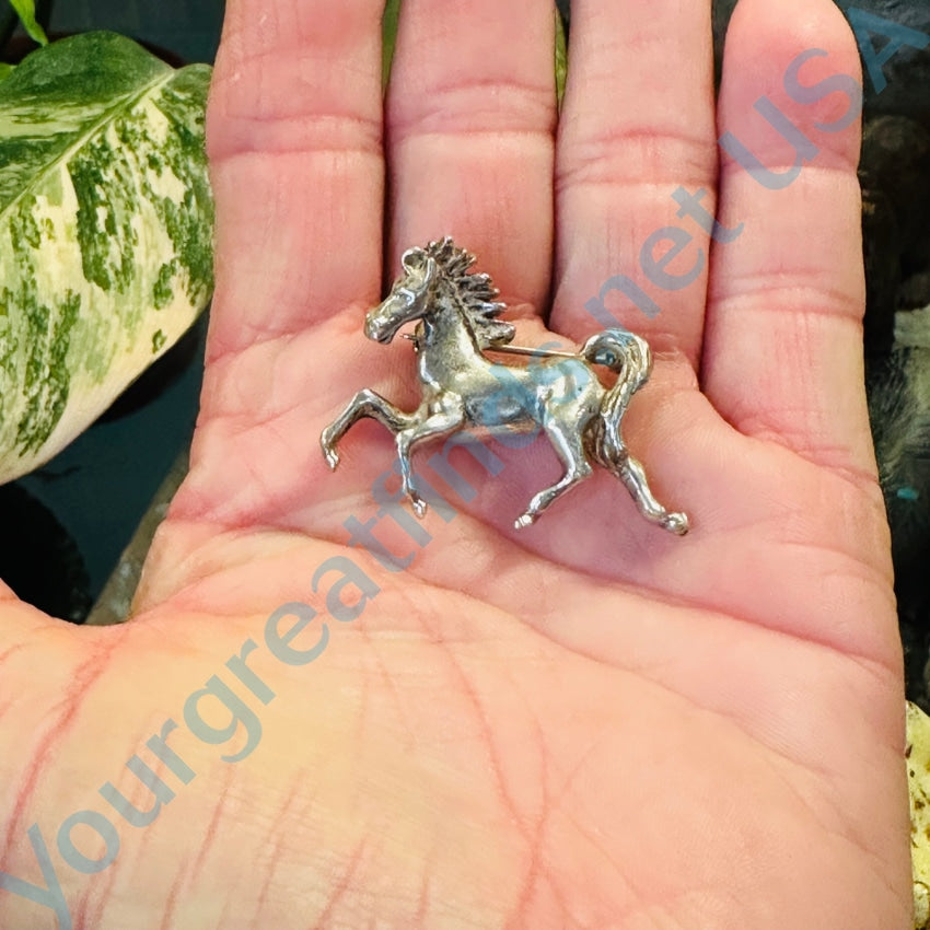 Vintage Cast Sterling Silver Prancing Horse Pin