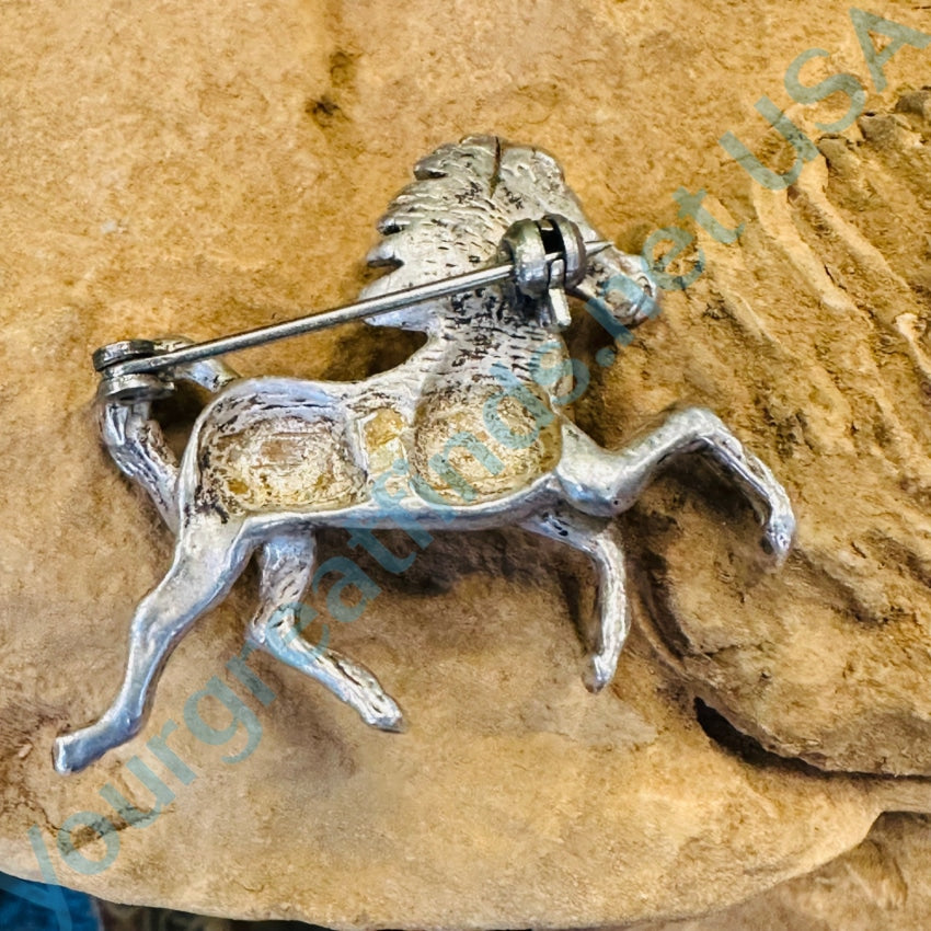 Vintage sterling silver horse high quality pin with lapis and opal inlay RC5187