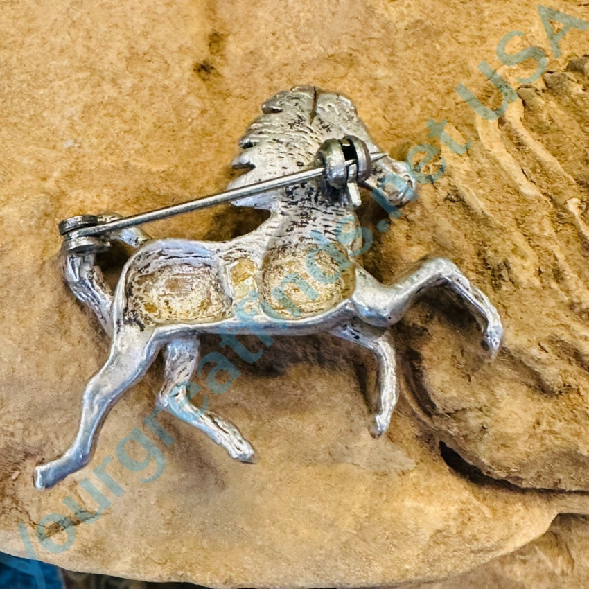 Vintage Cast Sterling Silver Prancing Horse Pin