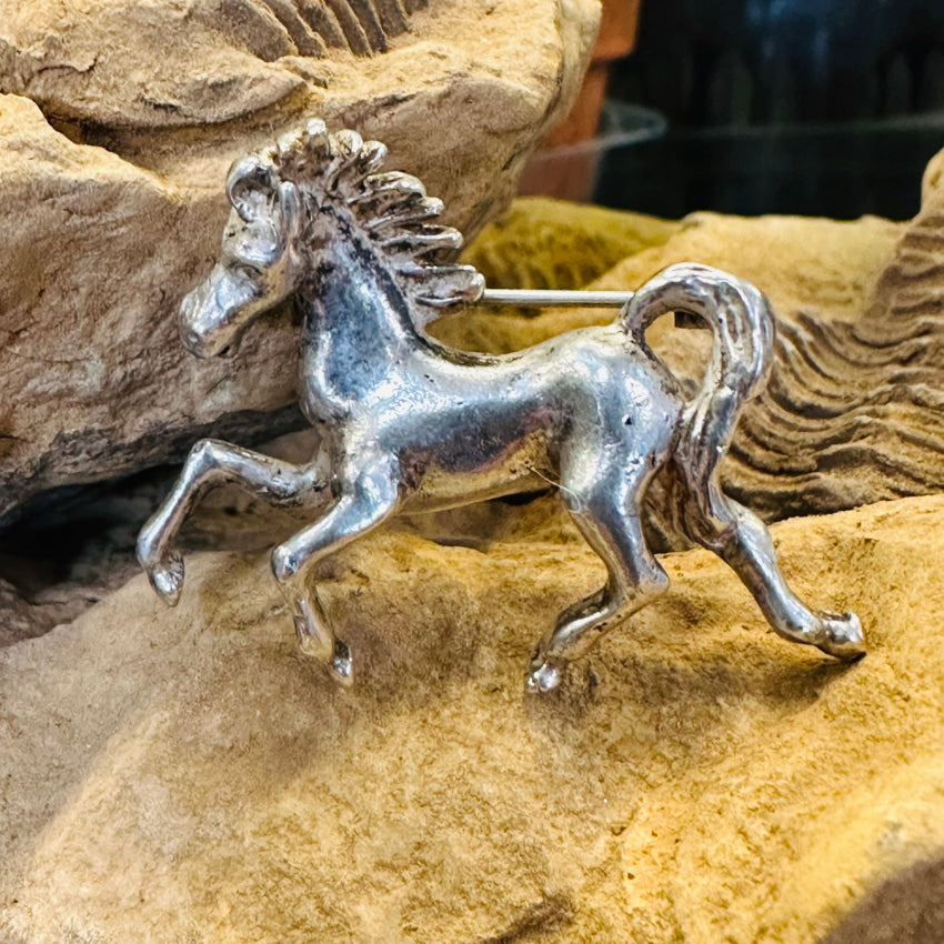 Vintage Cast Sterling Silver Prancing Horse Pin