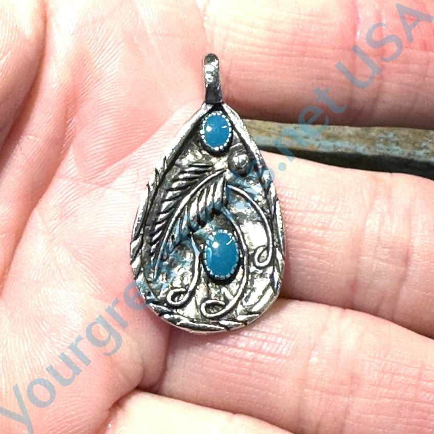 Vintage Cast Sterling Silver Southwestern Pendant Faux Turquoise