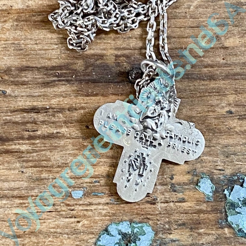 Vintage Catholic Way Cross Necklace in Sterling Silver
