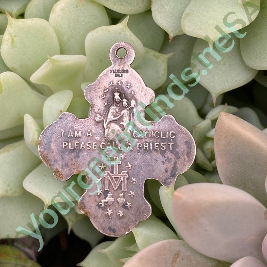 Vintage Catholic Cross Pendant in Sterling Silver Yourgreatfinds