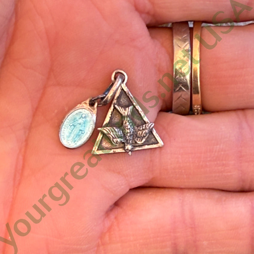 Vintage Catholic Double Charm Pendant Trinity & Miraculous Mary 925 devotional pendant