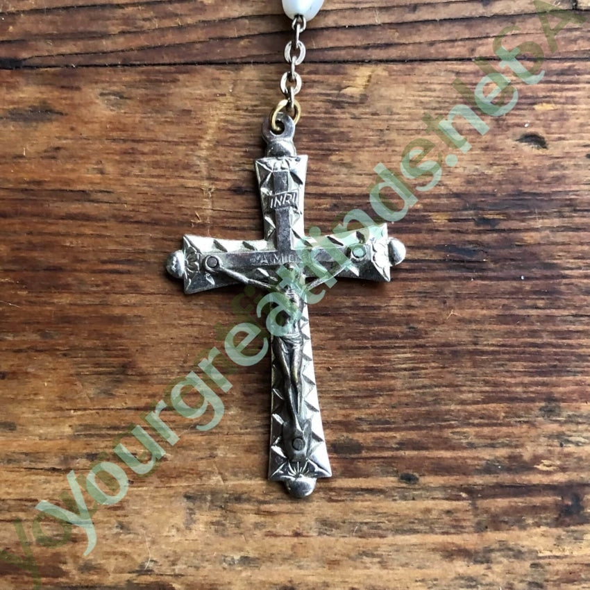 Vintage Catholic Rosary Necklace Eae De Lourdes Milk Glass Yourgreatfinds
