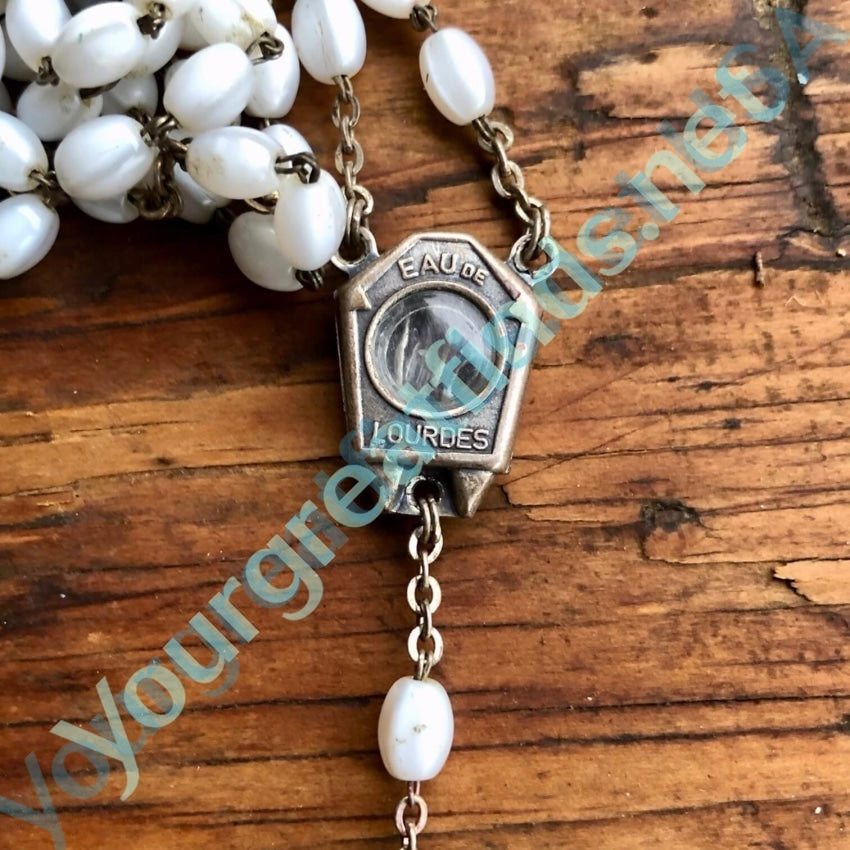 Vintage Catholic Rosary Necklace Eae De Lourdes Milk Glass Yourgreatfinds