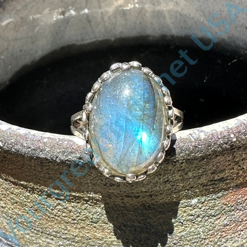 Vintage Cats Eye Rainbow Moonstone Sterling Silver Ring Size 8.5