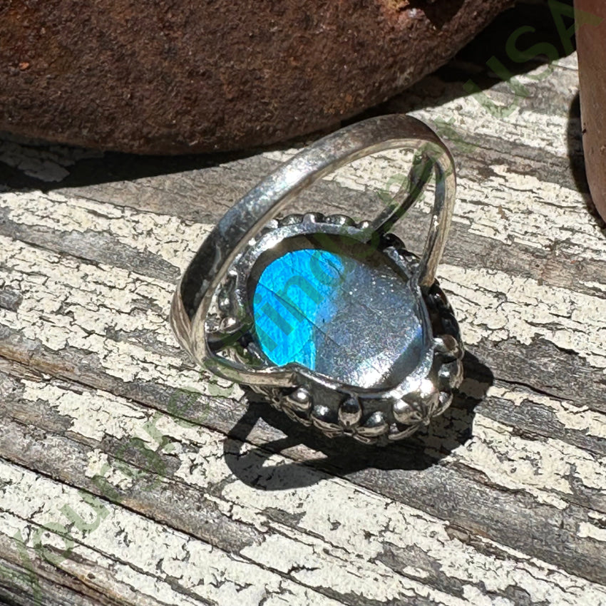 Vintage Cats Eye Rainbow Moonstone Sterling Silver Ring Size 8.5