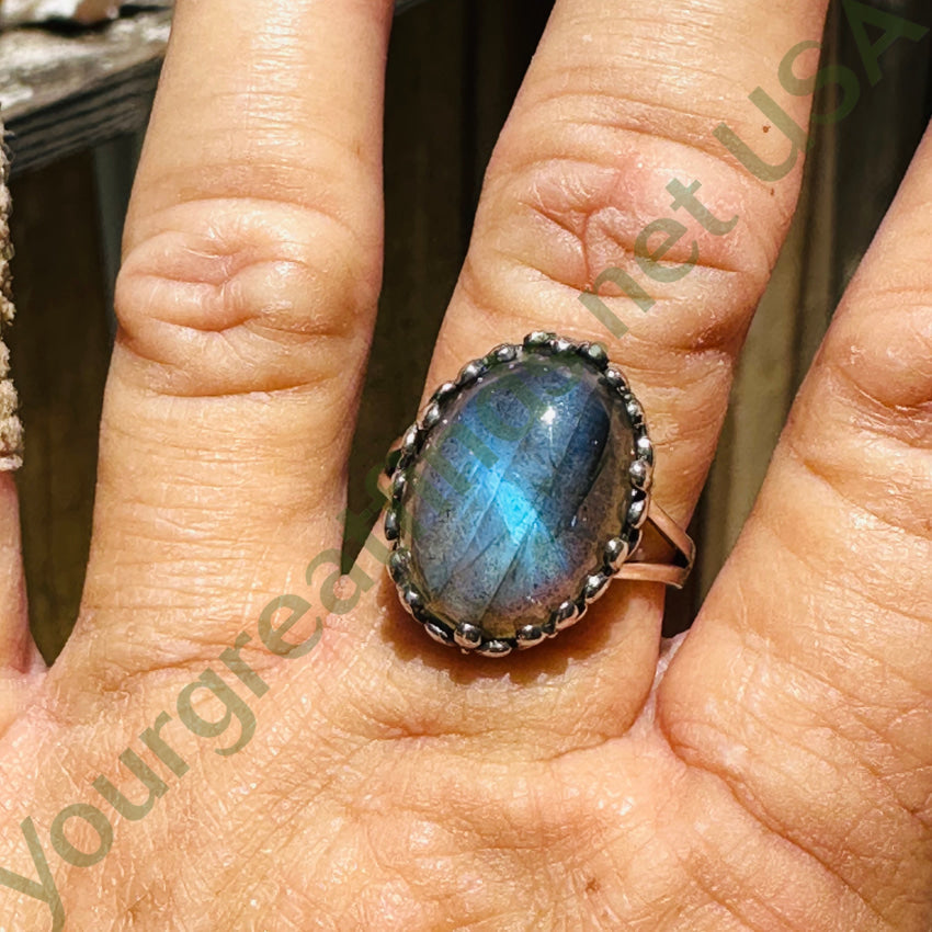 Vintage Cats Eye Rainbow Moonstone Sterling Silver Ring Size 8.5