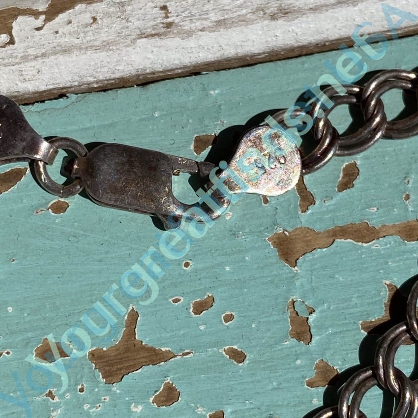 Vintage Chain Bracelet French Fleur de Lis Heart Charm 925 Silver Yourgreatfinds