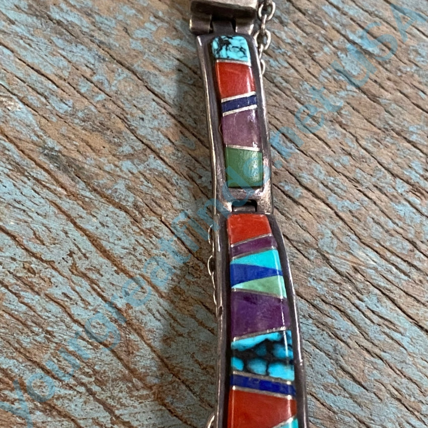Vintage Channel Inlay Sterling Silver Watch Band Navajo Earl Plummer
