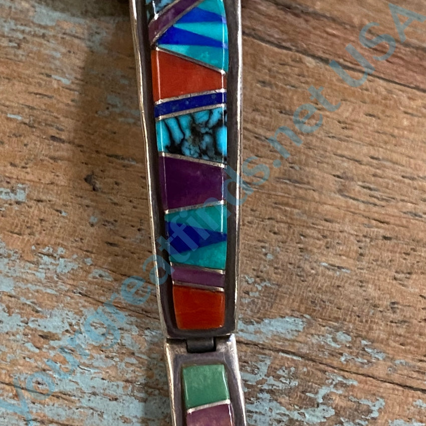 Vintage Channel Inlay Sterling Silver Watch Band Navajo Earl Plummer