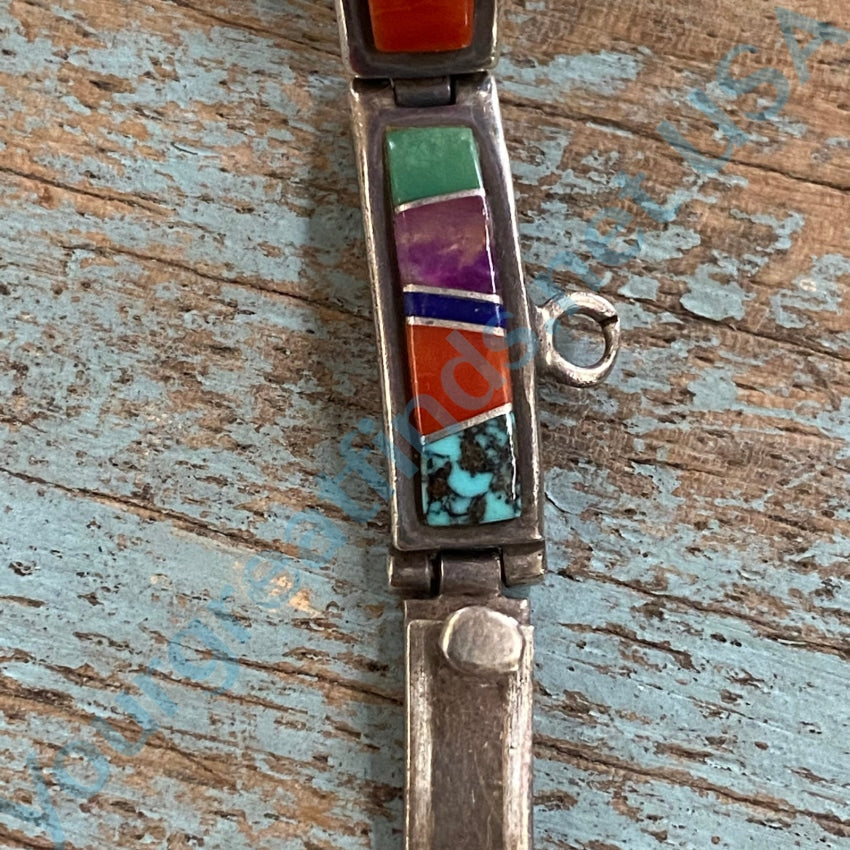 Vintage Channel Inlay Sterling Silver Watch Band Navajo Earl Plummer