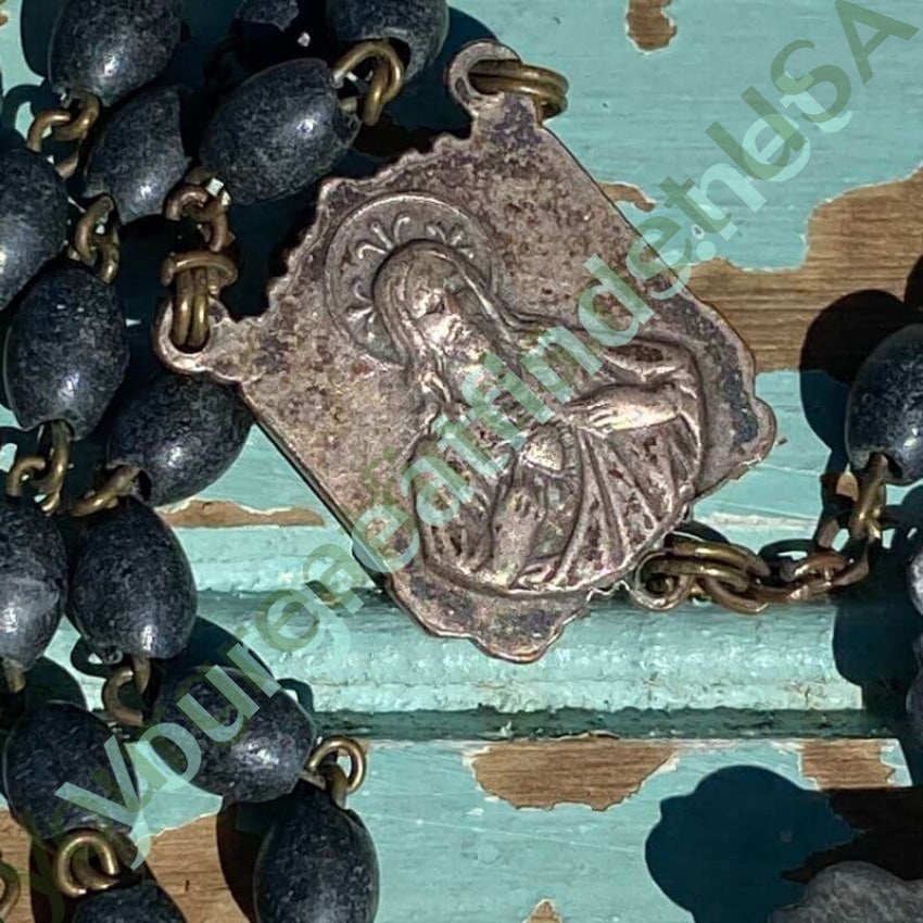 Vintage Charcoal Gray Beaded Rosary with a Rich Patina Yourgreatfinds
