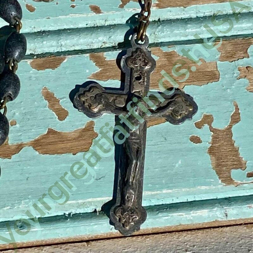 Vintage Charcoal Gray Beaded Rosary with a Rich Patina Yourgreatfinds