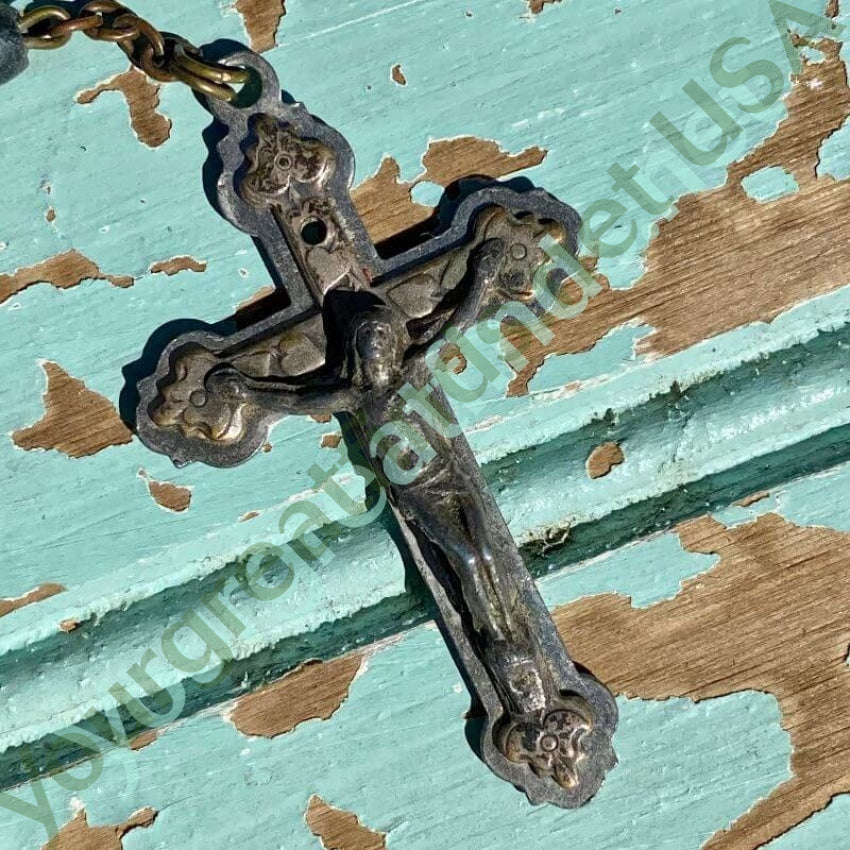 Vintage Charcoal Gray Beaded Rosary with a Rich Patina Yourgreatfinds
