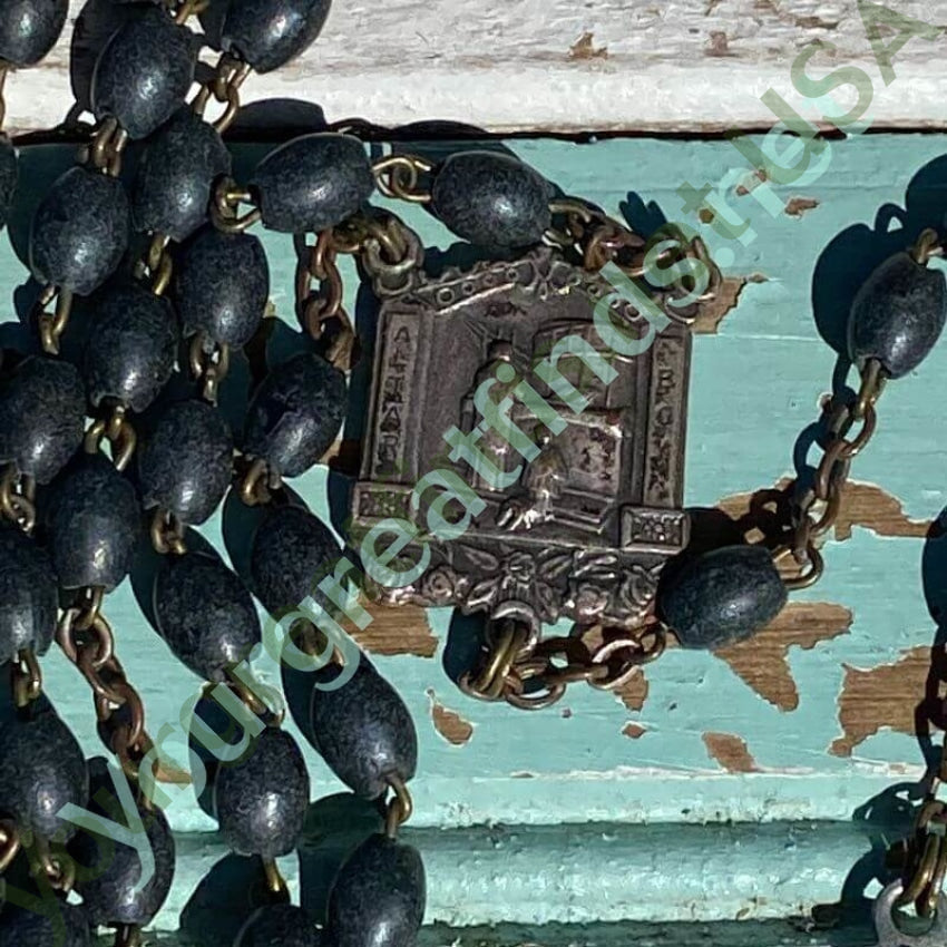 Vintage Charcoal Gray Beaded Rosary with a Rich Patina Yourgreatfinds