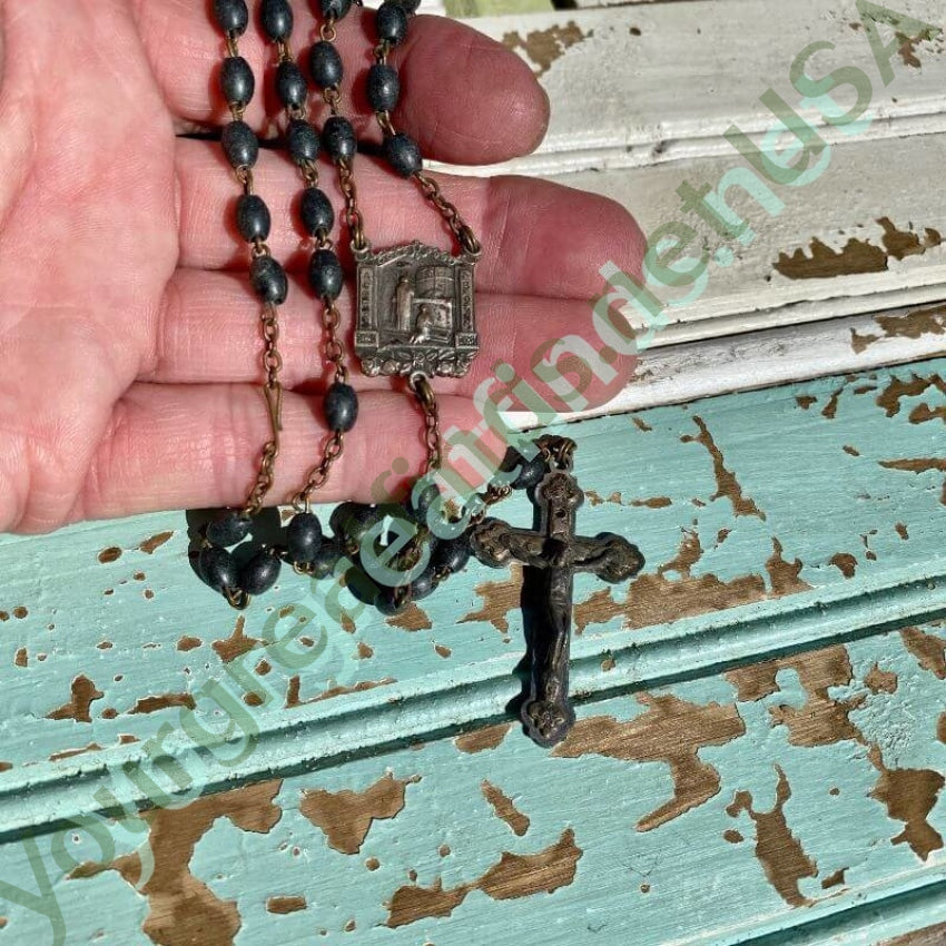 Vintage Charcoal Gray Beaded Rosary with a Rich Patina Yourgreatfinds