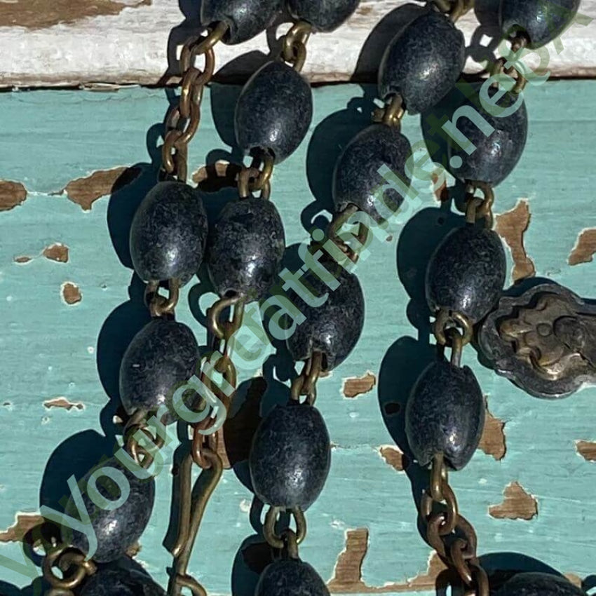 Vintage Charcoal Gray Beaded Rosary with a Rich Patina Yourgreatfinds