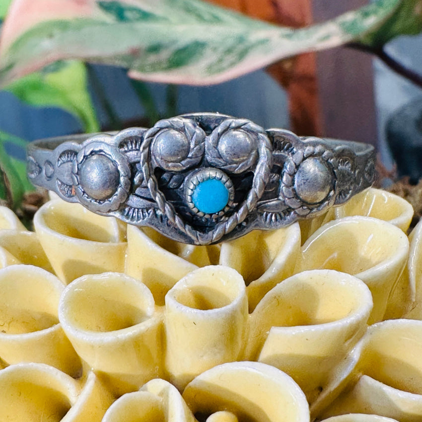 Vintage Childs Southwestern Nickel Silver Heart Bracelet Bell