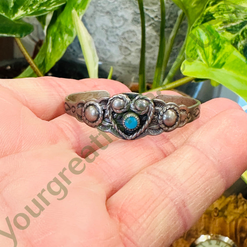 Vintage Childs Southwestern Nickel Silver Heart Bracelet Bell