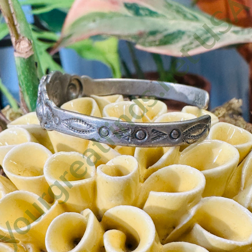 Vintage Childs Southwestern Nickel Silver Heart Bracelet Bell