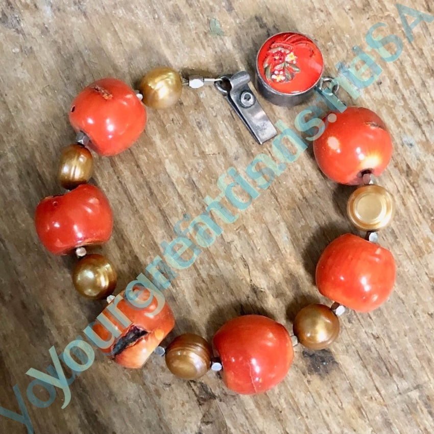 Old Chinese White Jade Jadeite Coral 18 Bead Bracelet (item #1425424)