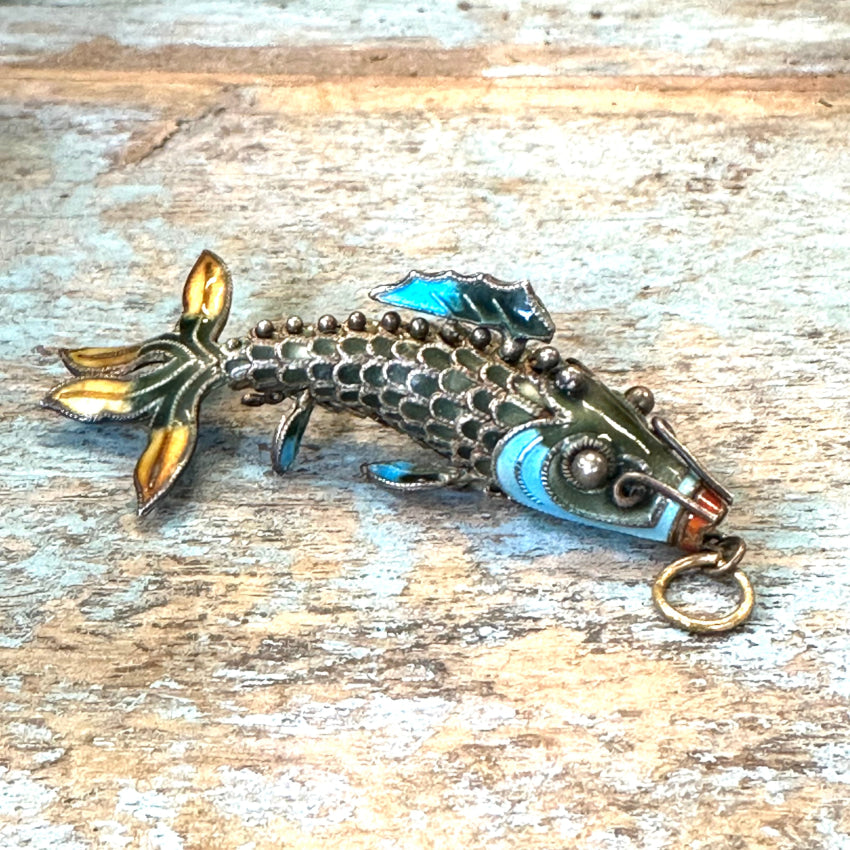 Vintage Chinese Export Sterling Silver Cloisonné Articulated Fish
