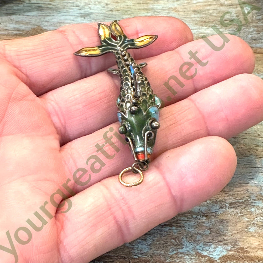 Vintage Chinese Export Sterling Silver Cloisonné Articulated Fish