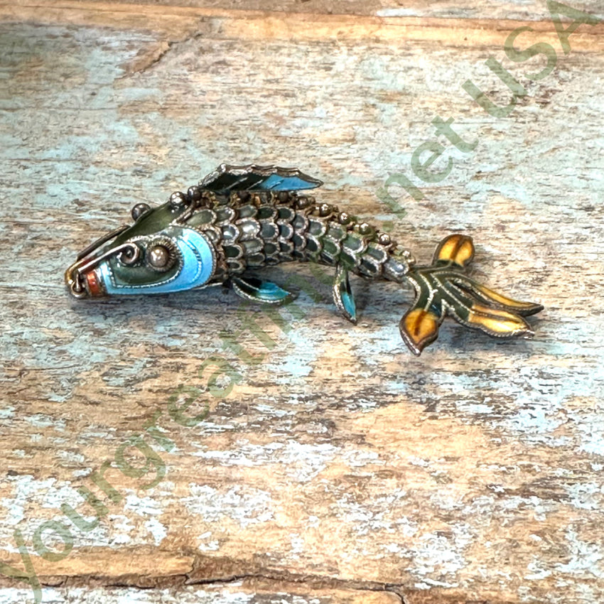 Vintage Chinese Export Sterling Silver Cloisonné Articulated Fish