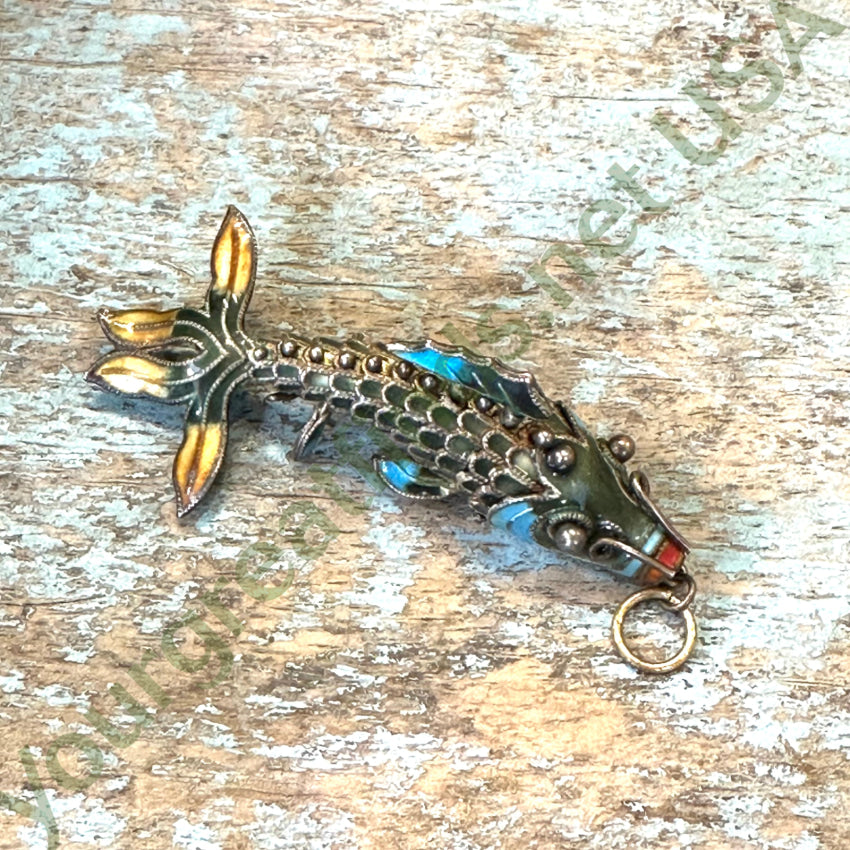 Vintage Chinese Export Sterling Silver Cloisonné Articulated Fish