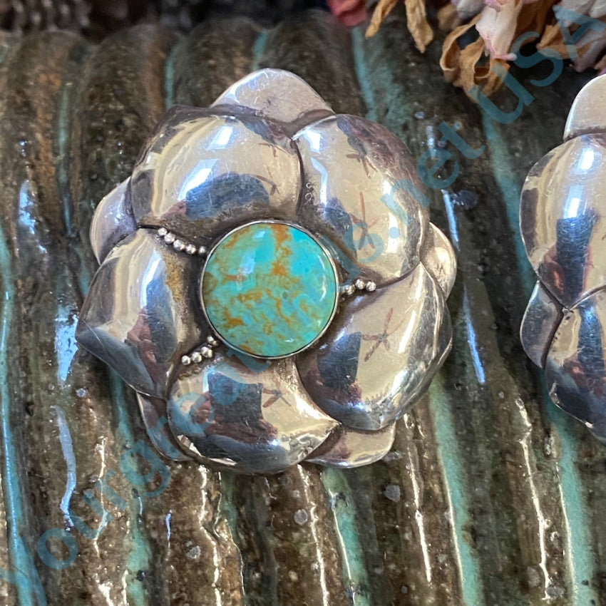 Vintage Chinese Export Sterling Silver Flower Earrings Turquoise
