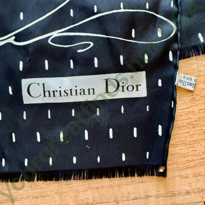 Vintage Christian Dior Silk Long Scarf Black & White Made in France scarf