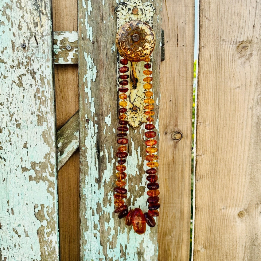 Vintage Chunky Hand Knotted Amber Bead Necklace