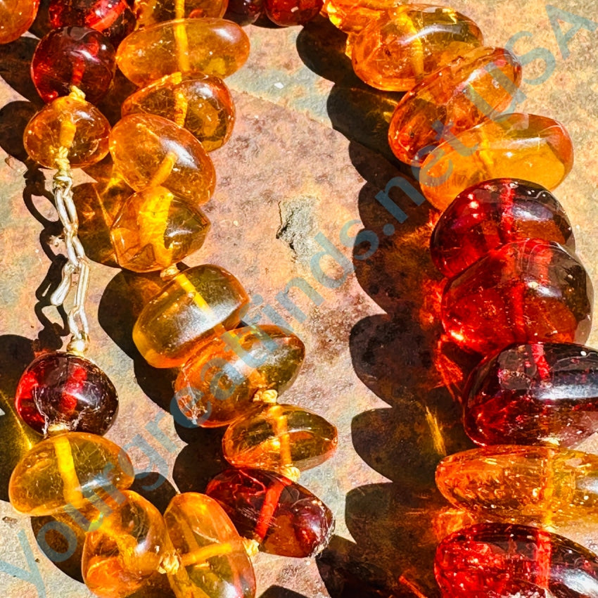 Vintage Chunky Hand Knotted Amber Bead Necklace