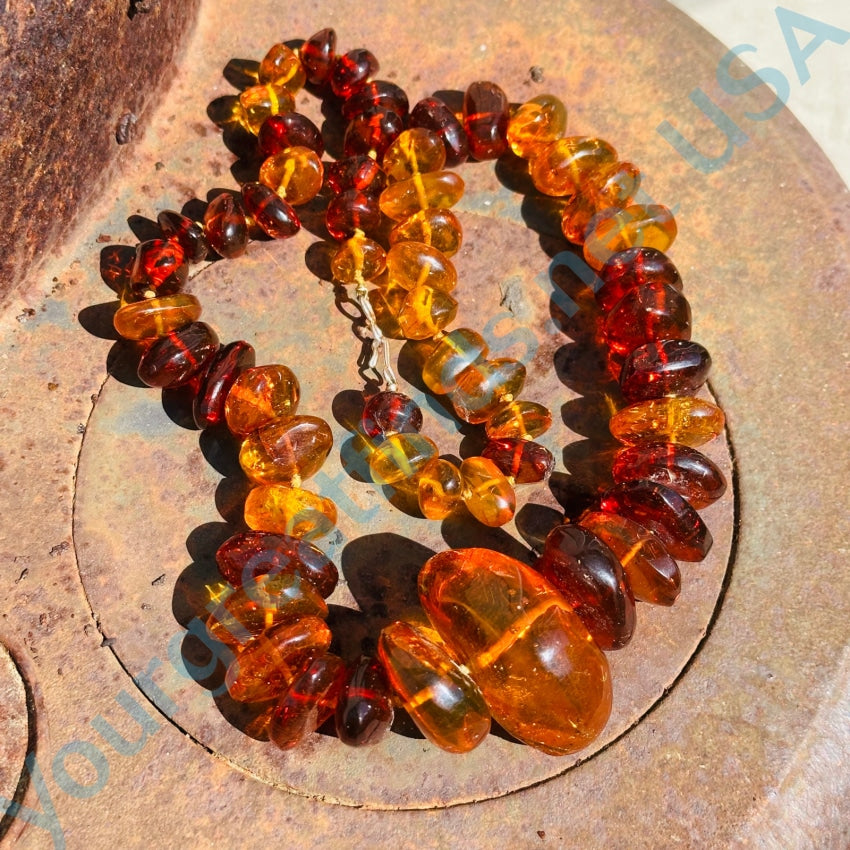 Vintage Chunky Hand Knotted Amber Bead Necklace