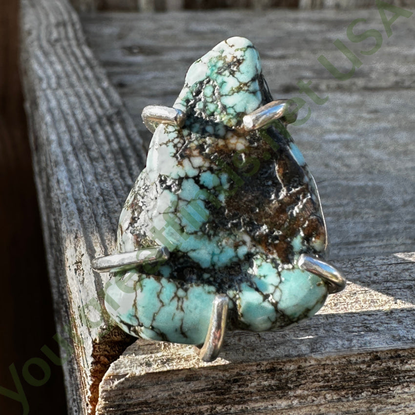 Vintage Chunky Spider Web Turquoise Sterling Silver Ring 8.5 Ring